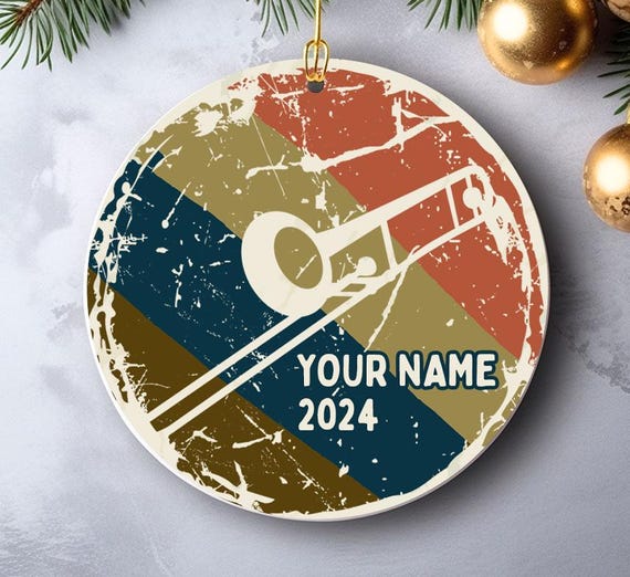 Retro Trombone Player Ceramic Ornament, Band Musician Christmas