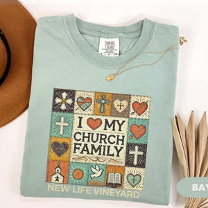 Gift For Believers - I Love My Church Family Shirt - Christian Faith Graphic Tee - Religious Faith Based TShirt -  Cross Bible Sunday Prayer
