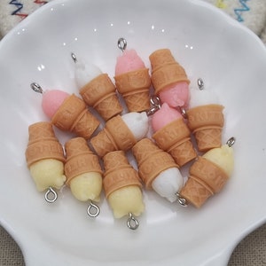 6/20 Stück Kunststoff Eistüte Anhänger Charme, Harz handgefertigt Schmuck machen DIY finden Halskette Ohrring Dekoration Zubehör, EXP0662