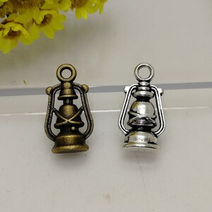 6/20 Pcs Metal kerosene oil hurricane lamp light Pendant Necklace Earring Keychain Charm Jewelry Finding Antique Bronze Silver Color XM0578