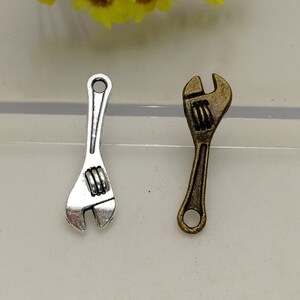 30/100 Pieces Metal wrench spanner tool Pendant Necklace Earring Keychain Charm Handmade Jewelry Finding Antique Bronze Silver Color XM0417