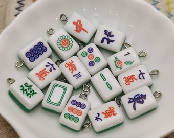 6/20 piezas de plástico mahjong colgante encanto, resina hecha a mano joyería artesanal haciendo DIY encontrar collar pendiente decoración accesorio, XP0490