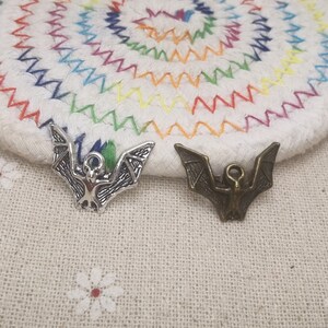 10/50 Pieces Metal bat wing Pendant Necklace Earring Keychain Charm , Handmade Jewelry Making DIY Finding Antique Bronze Silver Color XM0732