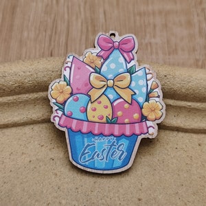 6/20/100 pieces Easter Egg Anemone Flower Wooden Pendant , Printed Painted Wood Craft Cutout Earring Dangle Teardrop Finding Charm , XW0555