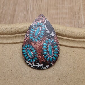 6/20/100 pcs Turquoise Pattern Teardrop Wooden Pendant , Printed Painted Wood Craft , Natural Wood Cutout Earring Dangle Drop Charm , XW0091
