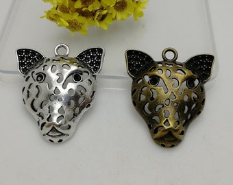 6 / 20 pieces , metal leopard panther head pendant charm , handmade jewelry earring necklace DIY finding antique bronze silver color XM0684