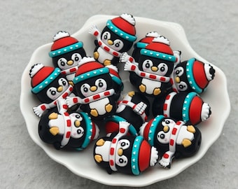 Conta de silicone 3D em formato de pinguim natalino, ideal para projetos DIY, pingente e caneta (XS2672)