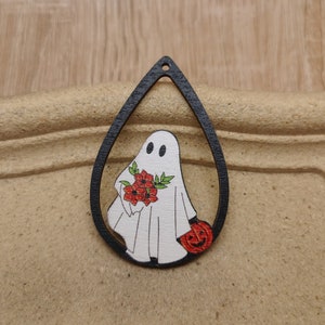 6/20/100 stks Halloween Ghost Teardrop Houten Hanger, Gedrukt Geschilderd Hout Ambacht Natuurlijk Hout Uitsparing Oorbel Dangle Drop DIY Charme, XW0229