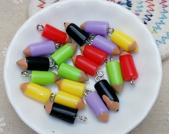 6/20 pieces plastic pencil pendant charm , resin handmade craft jewelry making DIY finding necklace earring drop decoration accessory XP0227