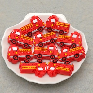 Silicone Bead Firetruck Fire Engine Truck Focal Bead DIY Charm Pen Finding XS1724