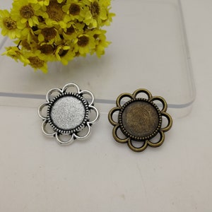6/20 Pieces 14 MM Width Round Match Metal Cameo Cabochon Base Settings Tray Flower Pendant Finding Charm Antique Bronze Silver Color XM0634
