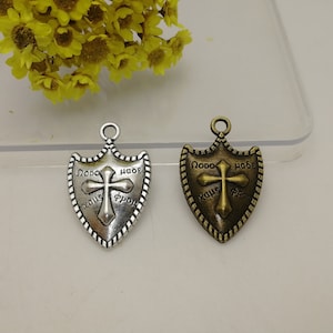 6/20 Pieces Metal cross crusader shield Pendant Necklace Earring Keychain Charm Handmade Jewelry Finding Antique Bronze Silver Color XM0505
