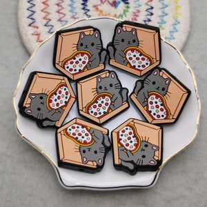 Silikon Bead Cat Pizza Box Focal Bead für Pen Armband-Halskette Keychain Schlüsselband, Silikon-Perle in Massengroßhandel DIY Charme, der XS0140 findet