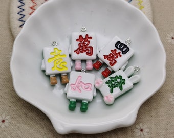 6/20 piezas de plástico mahjong colgante encanto, resina hecha a mano joyería artesanal haciendo DIY encontrar collar pendiente decoración accesorio, XP1120