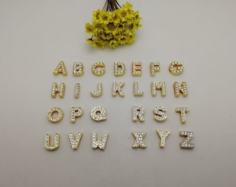 26/100 Piece Gold Color Imitate Diamond Crystal Rhinestone Slider Uppercase Alphabet Letter Bead Charm Handmade Jewelry Metal Finding XM0658