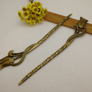 2/10 Pieces Metal Flower Hair Fork Pin Stick Pick Band Hairpin Headband Accessory , Antique Bronze Silver Gold Color Bookmark Charm XM0700