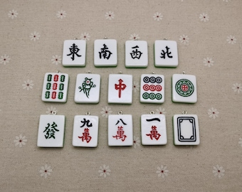 6/20 piezas de plástico mahjong colgante encanto, resina hecha a mano joyería artesanal haciendo DIY encontrar collar pendiente decoración accesorio, XP0999