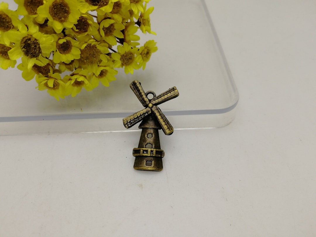 Key Ring Windmill 10/50 Pcs Metal Windmill House Building Pendant Necklace Earring ...