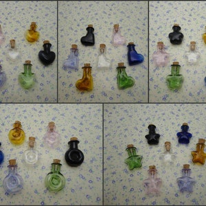 7 pieces mix color small mini glass bottle with cork , glass jar vial wedding party wish bottle pendant charm , 5 shapes option , XB0024