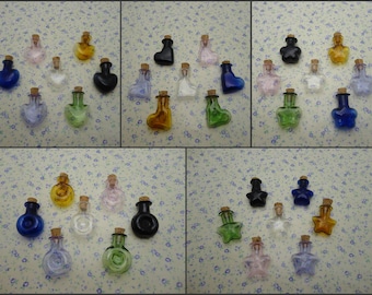 7 pieces mix color small mini glass bottle with cork , glass jar vial wedding party wish bottle pendant charm , 5 shapes option , XB0024