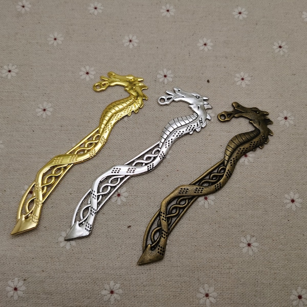 2 / 10 pieces , metal Chinese dragon bookmark charm , antique bronze silver gold color hair fork pin stick pick hairpin headband , XM0712