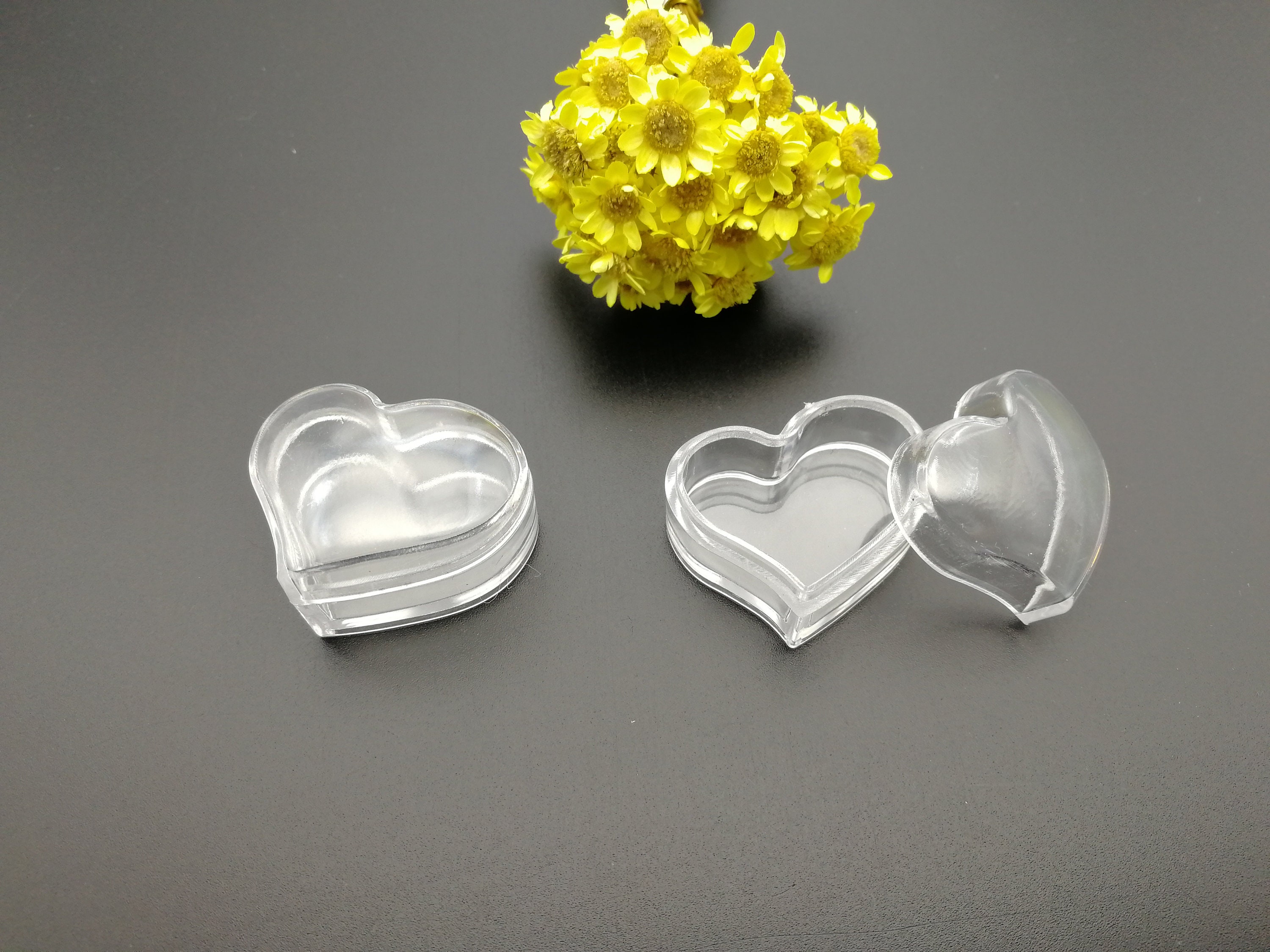 6/20 Pieces 30x28x18mm Heart Shape Clear PS Plastic Box