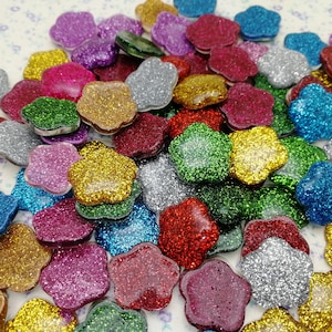 10/50 pieces plastic glitter flower floral flat back cabochon charm , mix color resin flatback cab decoration bead pendant finding , XP0112
