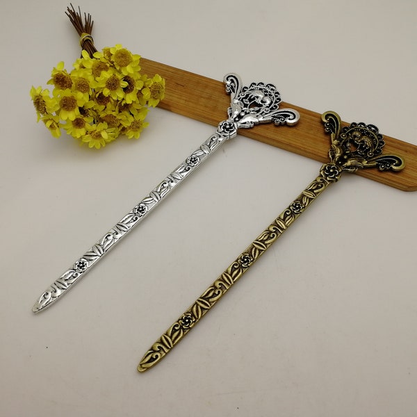 2 / 10 pieces , metal mandarin duck bird hair fork pin stick pick hairpin headband , antique bronze silver gold color bookmark charm XM0703
