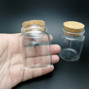 Bottiglia di vetro trasparente da 2/10 pezzi 60x47 mm con tappo in sughero, fiala di vetro trasparente con tenuta liquida da 60 ml fiala di bottiglia di auguri per feste di matrimonio sicura per alimenti XB0075