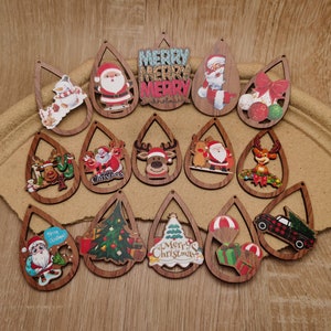 6/20/100 Stück Winter Weihnachten Weihnachten Träne Holz Anhänger, gedruckt bemalt Holz Handwerk, Holz Ausschnitt Ohrring baumeln Drop DIY Charme, XW0439