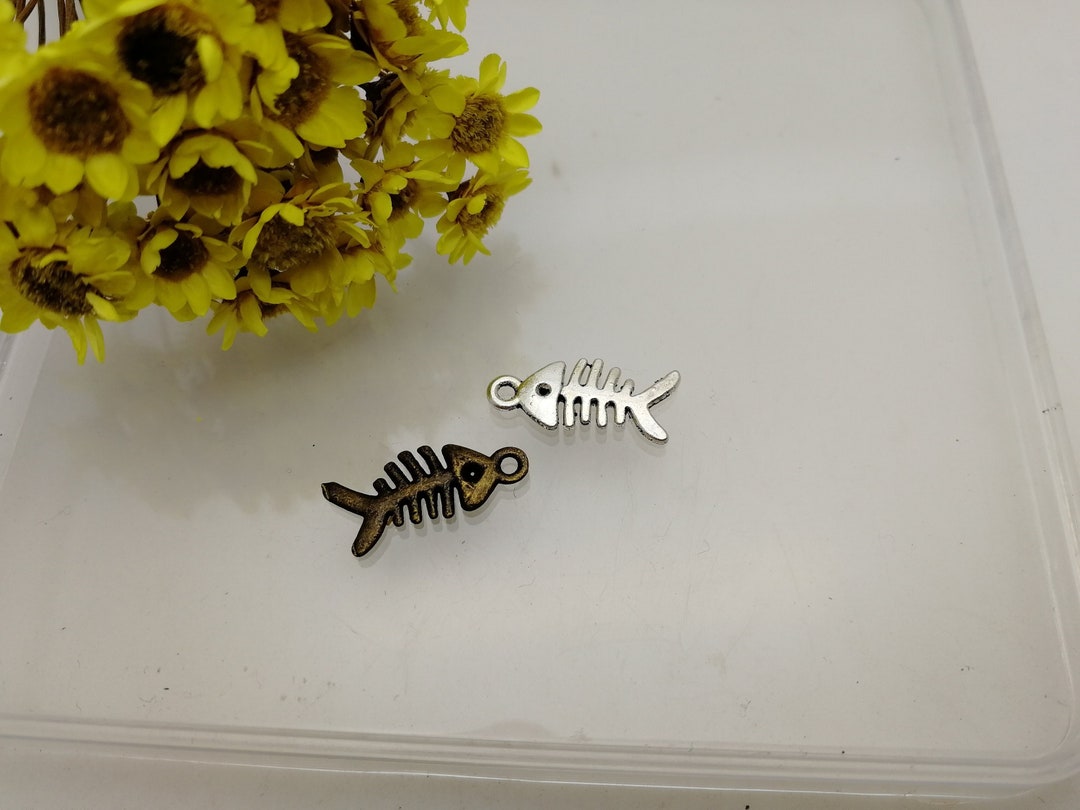 50/200 Pieces Metal Fishbone Fish Bone Pendant Necklace Earring ...