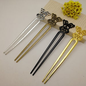 2/10 Pieces Metal Butterfly U Shape Hair Fork Pin Stick Hairpin Headband , Antique Bronze Silver Gold Black Color Bookmark Charm XM0586