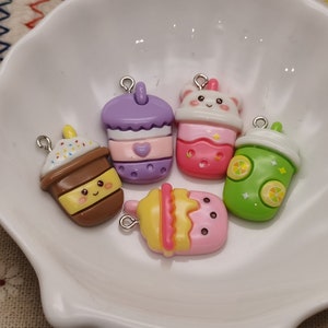 6/20 pieces plastic milk tea coffee cup bottle pendant charm , resin handmade jewelry finding necklace earring decoration accessory , XP0868