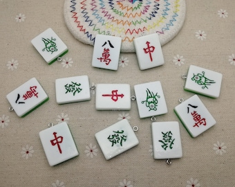 6/20 piezas de plástico mahjong colgante encanto, resina hecha a mano joyería artesanal haciendo DIY encontrar collar pendiente decoración accesorio, XP0243