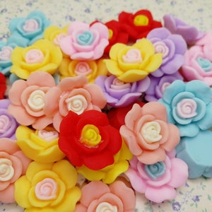 10/50 pieces plastic flower floral flat back cabochon charm , mix color resin flatback cab decoration jewelry bead pendant finding , XP0064