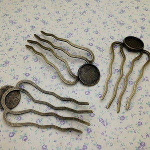 metal headband U shape hair fork pin with pad , antique bronze color hairpin stick pick band clip comb handmade jewelry DIY accessory XH0057