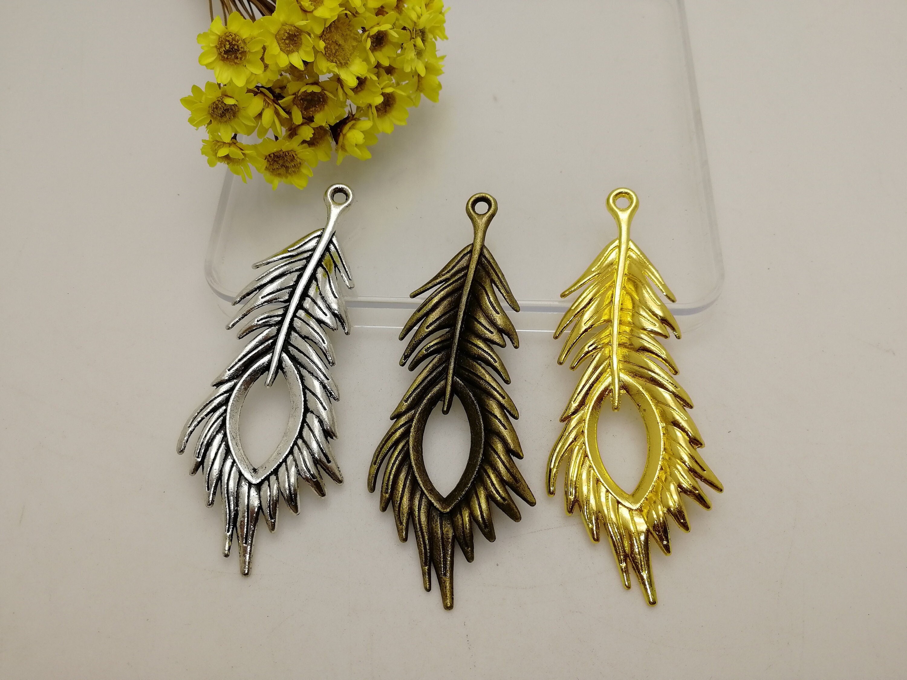 6/20 Pieces Metal Peacock Phoenix Feather Pendant Necklace