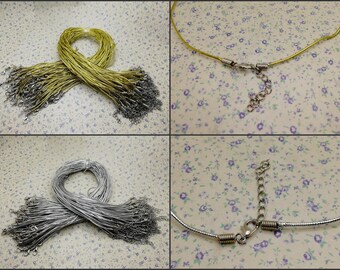 waxed cotton necklace string cord with lobster clasp , 17-19 inches length 1.5 mm width gold silver color handmade jewelry finding , XN0040