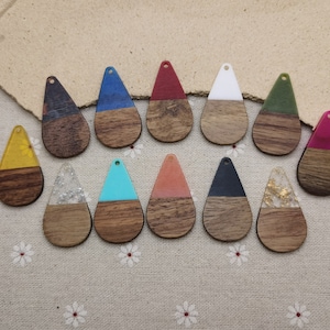 2/10/50 piezas Componentes de pendientes de madera y resina Boho Charm, Lágrima de plástico Forma de lágrima Pendiente colgante Gota DIY Encontrar colgante XW8035