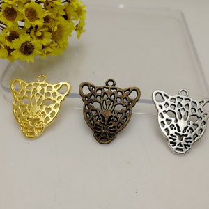6/20 Pieces Metal leopard panther Pendant Necklace Earring Keychain Charm , Handmade Jewelry Finding Antique Bronze Silver Gold Color XM0054