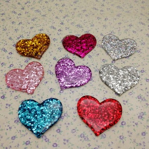 10/50 pieces plastic glitter heart flat back cabochon charm , mix color resin flatback cab decoration jewelry bead pendant finding , XP0076