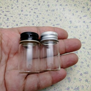 10/50 pieces 40x22 mm clear glass bottle with black silver color metal cap , 7 ml liquid hold transparent glass jar vial food safe , XB0031