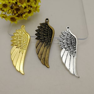 6/20 Pieces Metal wing feather Pendant Necklace Earring Keychain Charm Handmade Jewelry DIY Finding Antique Bronze Silver Gold Color XM0250
