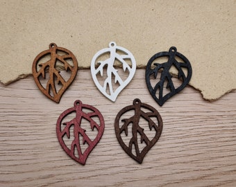 6/20/100 pieces Leaf Shape Natural Wooden Pendant , Unfinished Wood Cutout Earring Dangle Drop Charm Painted Dyed Stained Filigree , XW0014