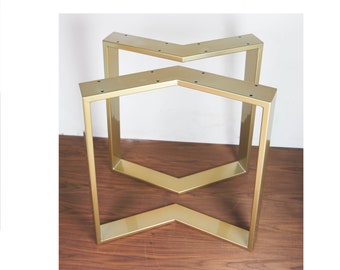 Gold Metal Table Legs – Set of 2 Bench Legs | Modern Dining Table Base  | Handmade Steel Furniture Legs for Desk or Table | EU Made