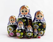 Matryoshka Russian Nesting Doll Babushka Beautiful Purple Headscarf Set 7 Pieces Pcs Hand Painted Wooden Souvenir Handicraft Craft