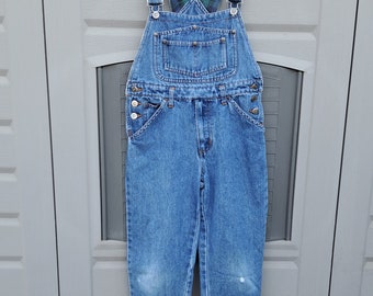 KIDS Vintage 80s Jax  girls  denim  and plaid  Overalls