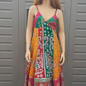 Vintage darling India embroidered beaded sequin  spaghetti strap dress