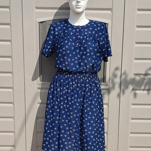 Miss Oopps Vintage 70&#39;s Navy blue day dress secretary 1970s dress  Sz L to XL ?