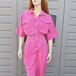 Vintage 80s  Hot pink cotton jumpsuit jumper  Sz Medium